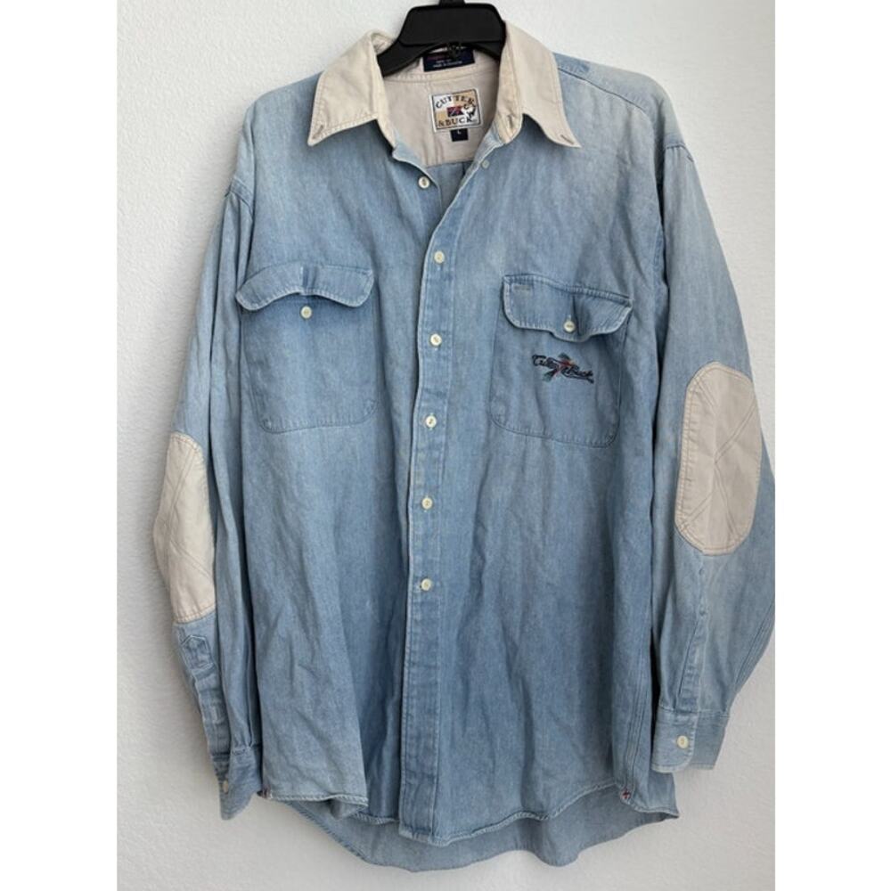 Vintage Embroidered Cutter & Buck Denim Button Up Size Large